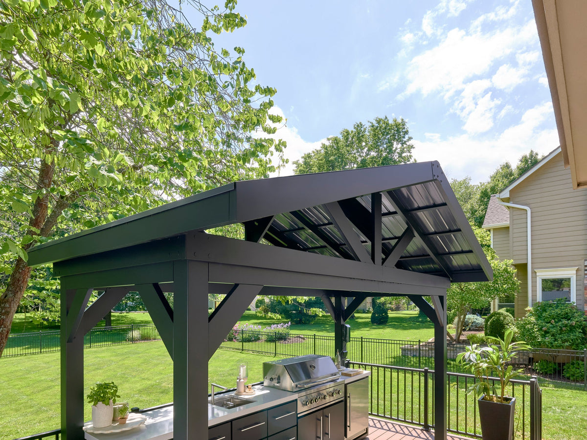 Lancaster | Covered Linear Outdoor Kitchen with Built-In Griddle