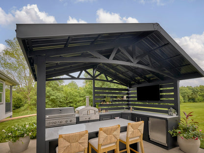 Langston | Covered Walk-In Outdoor Kitchen with Built-In Griddle & Pizza Oven