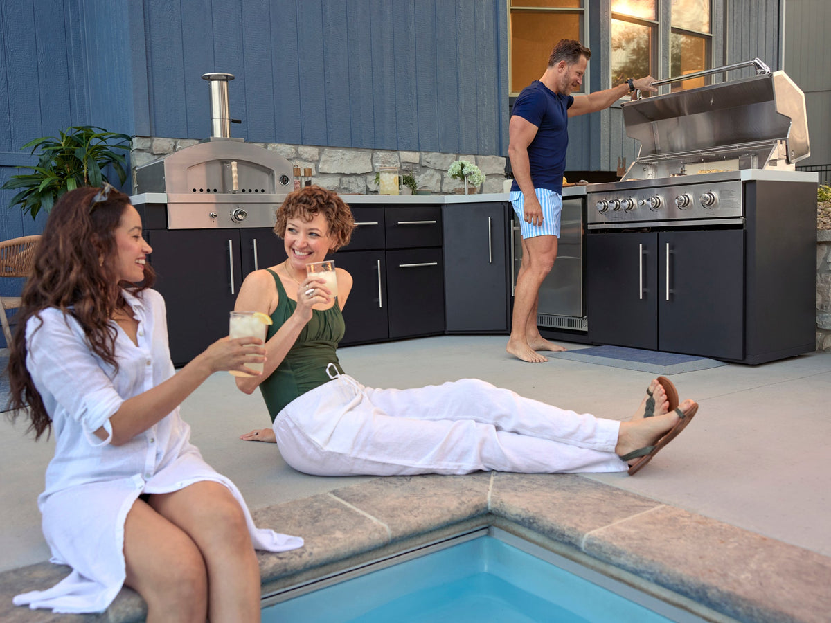 Emory | Corner Outdoor Kitchen Island with Built-In Grill & Pizza Oven