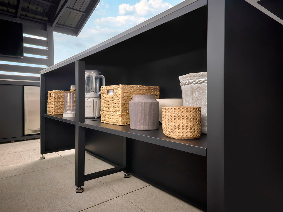 Langston | Covered Appliance-Ready Outdoor Kitchen with Refrigerator & Sink